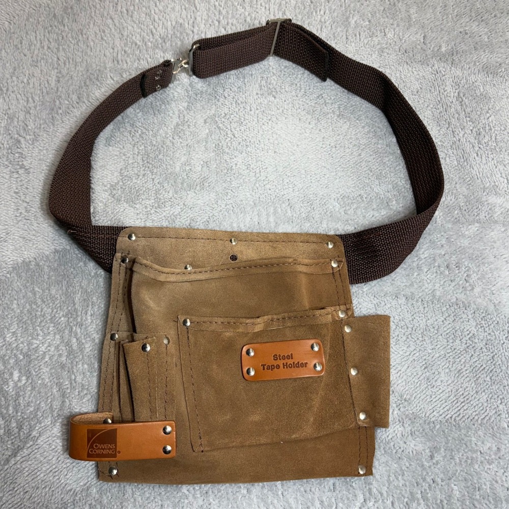 Owens Corning Tool Belt Pouch Up To 42in Brown Suede Multi-Pocket Hammer Loop